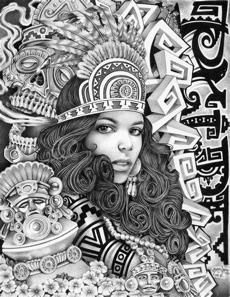 Aztec Girl Mouse Lopez Indian Headdress Princess Tattoo Giclee Prison