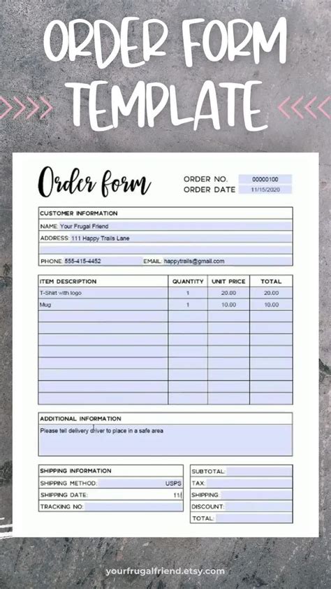 order form custom order form printable business planner etsy order