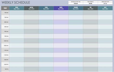 weekly schedule templates  excel smartsheet