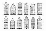 Amsterdam Houses House Old Traditional Line Drawing Dutch Set Illustration Building Architecture Style Choose Board Facades Netherlands Creativemarket Window Christmas sketch template