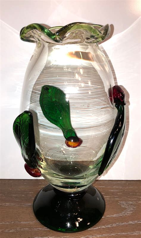 Vintage Hand Blown Art Glass Vase Murano Applied Cherry Vase Etsy
