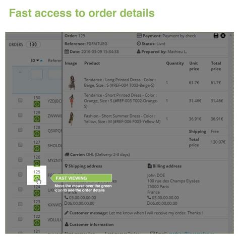 fast access  order details prestashop module
