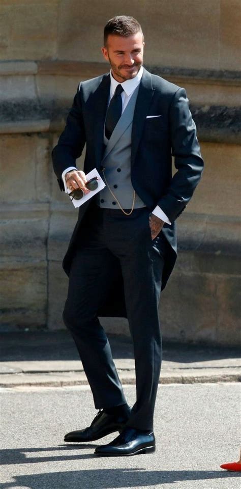 David Beckham With Black Suit With Tails Gray Double Breasted Waistcoat