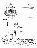 Lighthouse Coloring Pages Beach Old Color Print Gulls Fly Around sketch template