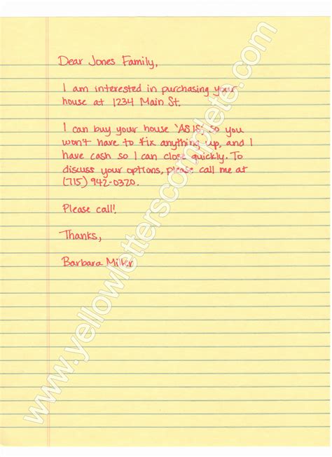 sample letter  explanation  buying  home  yellow letter