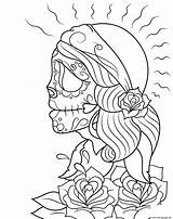 Coloring Pages Dead Skull Printable Girl Gypsy Catrina Calavera Sugar Skulls Adults Color Print Drawing Coloriage Getcolorings Book Woman Getdrawings sketch template