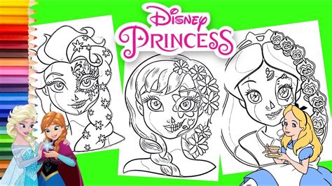 Disney Princess Sugar Skull Elsa Anna And Alice Coloring