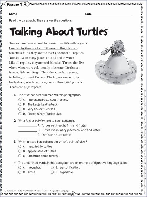 grade reading comprehension passages  questions worksheet