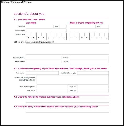 financial ombudsman complaint form sample templates sample templates