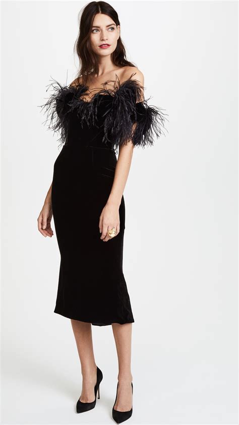 off the shoulder feather cocktail dress little black dress outfit
