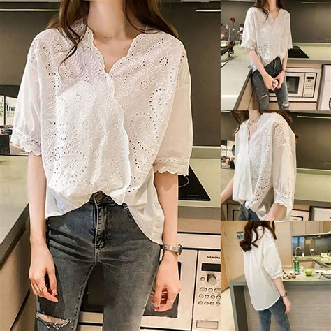sexy crocheted openwork lace shirt female loose cover belly v neck