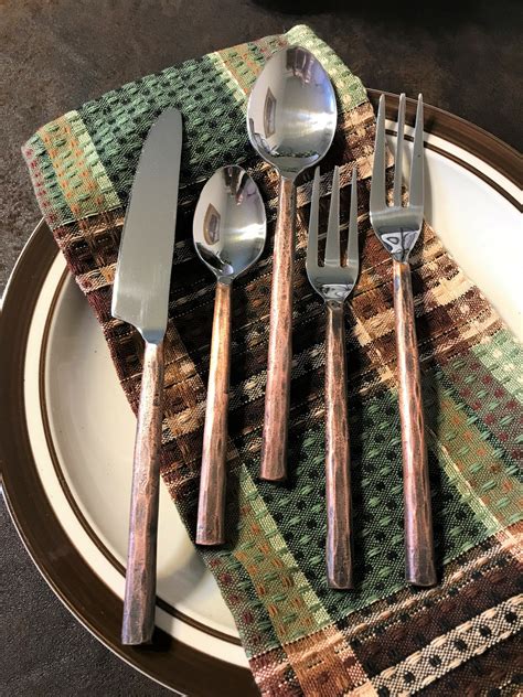 hammered copper handled flatware  western decor copper handles