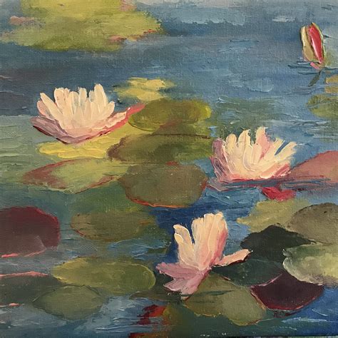 water lilies monet style painting water painting landscape painting water lily  pond