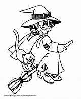 Halloween Witch Coloring Pages Broom Riding Happy Honkingdonkey sketch template