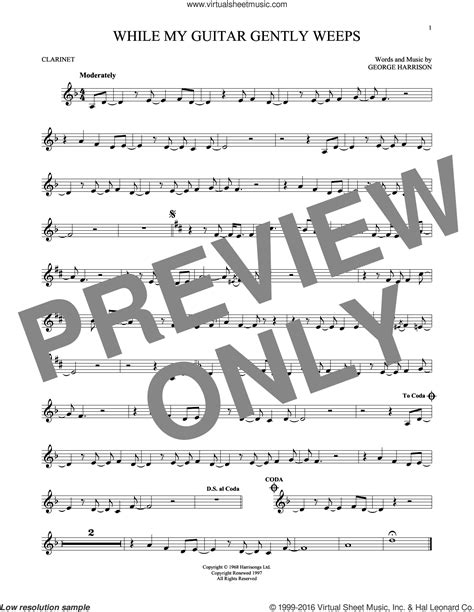 beatles while my guitar gently weeps sheet music for clarinet solo