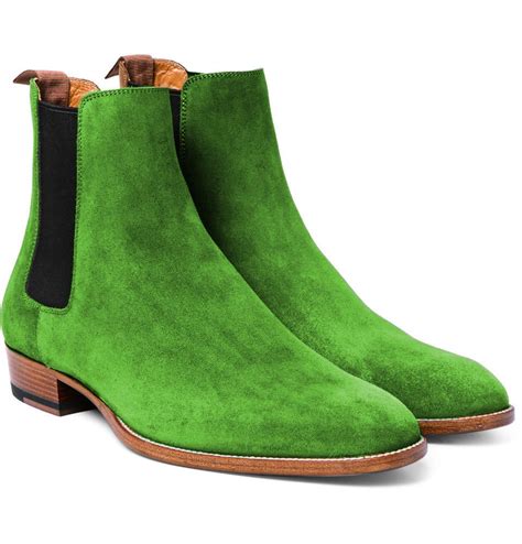 handstitch green chelsea suede ankle dress boot  mens   chelsea boots men green