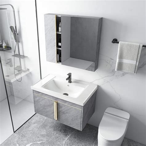 gray floating single sink  bathroom vanity set  cabinet