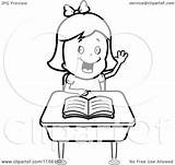 Hand Raising Coloring Cartoon Desk Girl Her Clipart Thoman Cory Outlined Vector Pages Getcolorings sketch template