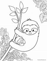 Sloth Coloring Pages Printable Cute Activities Printables Baby Mama Party Branch sketch template