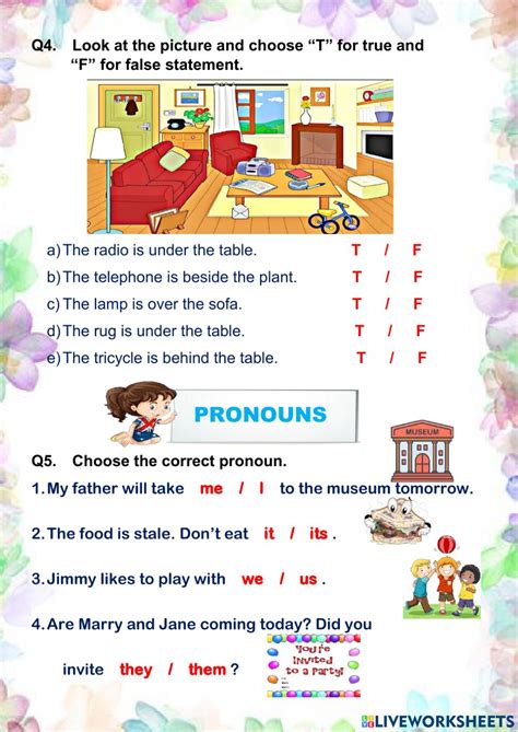 prepositions pronouns worksheet