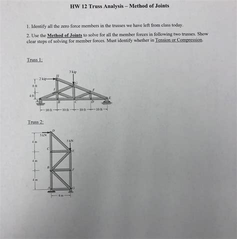 Solved Hw 12 Truss Analysis Method Of Joints 1 Identify