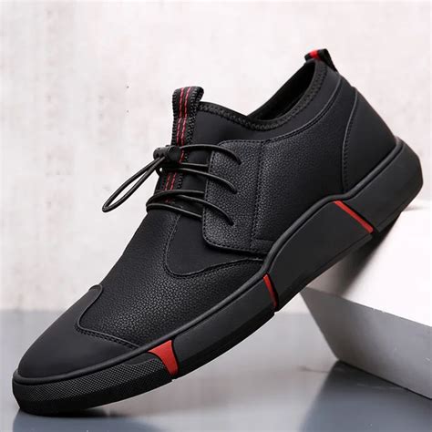 brand high quality  black mens leather casual shoes fashion breathable sneakers fashion