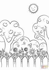 Coloring Pages Garden Beautiful Drawing Gnome Tree Nature Color Printable Gardens sketch template