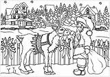 Santa Claus Coloring Village Christmas Vintage His Pages Drawing Deer Reindeer Faithful Covered Snow Background Little Adults sketch template