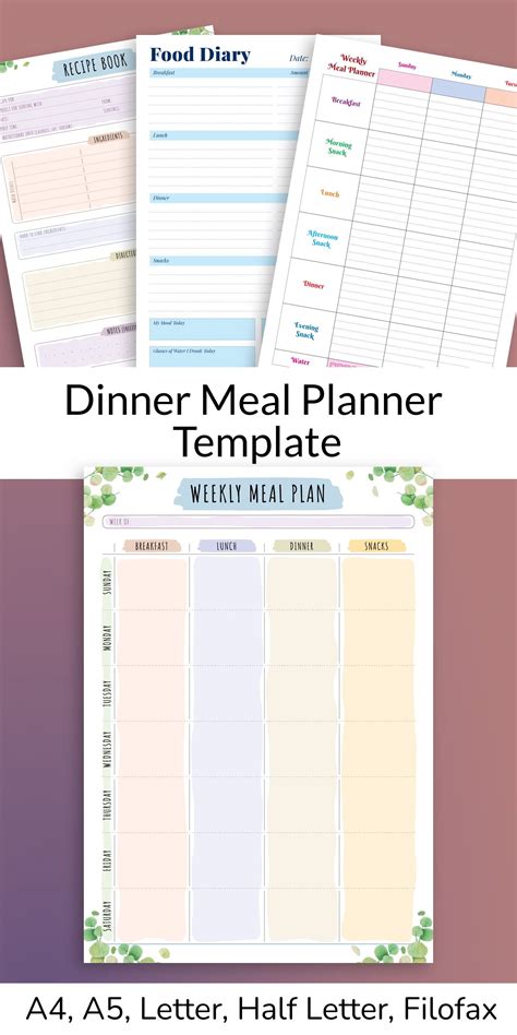 dinner meal planner template   simple design   structure
