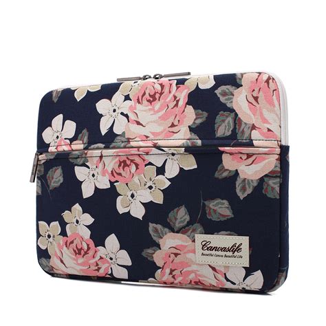 buy canvaslife white rose patten laptop sleeve     laptop case bag
