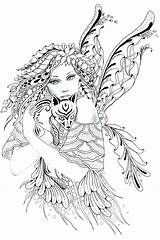 Coloring Fairy Pages Printable Adult Adults Gothic Grayscale Digital Fairies Detailed Color Sheets Fox Books Intricate Getdrawings Tangles Kids Print sketch template