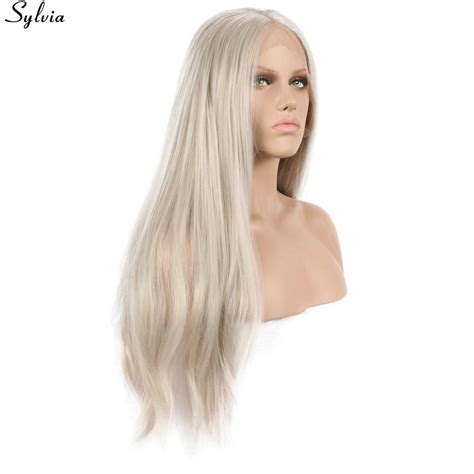 Long Blonde Straight Wig Lace Front Synthetic Ash Platinum