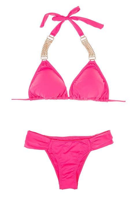 Pink Triangle Bikini Embellished With Jewel Straps Corrente Pink