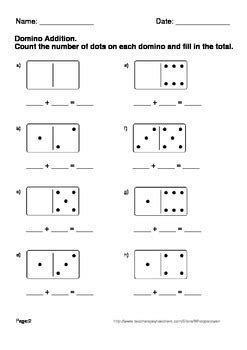 domino addition worksheets  whooperswan teachers pay teachers