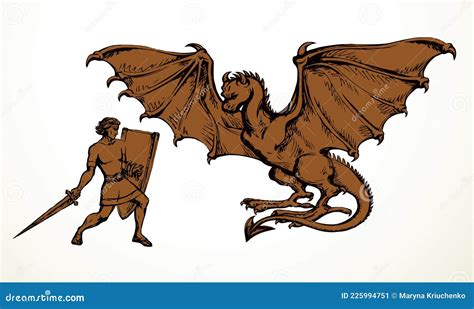 man fighting  dragon vector drawing cartoondealercom