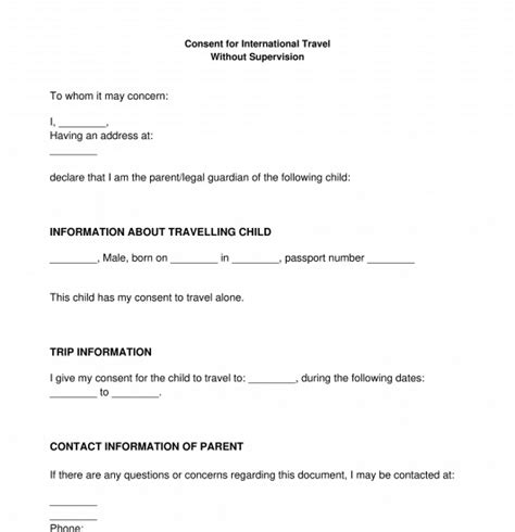 travel consent letter sample template word