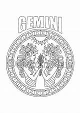 Gemini Mandalas Signos Zodiaco Zodiaque Astrologie Horoscope Leo Aries Signe Coloriage Géminis Kleurplaten sketch template