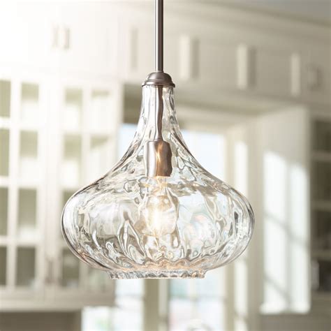 lighting brushed nickel mini pendant light  wide modern handmade textured glass fixture