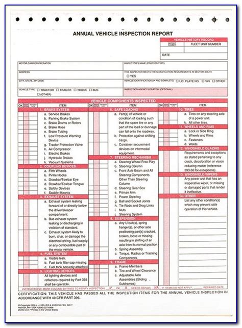 printable annual vehicle inspection report printable templates