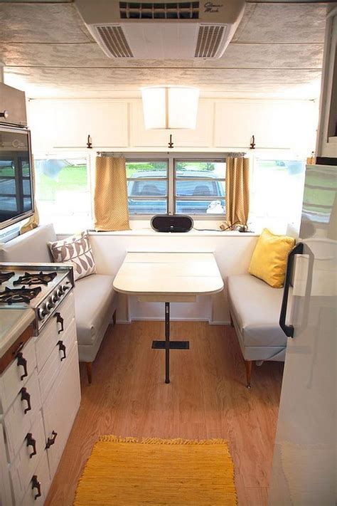vintage tow camper interior motorhome remodeled boho travel trailer