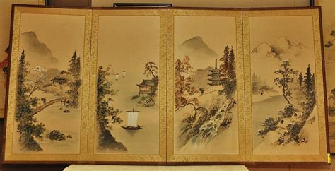japanese silk screen   seasons circa
