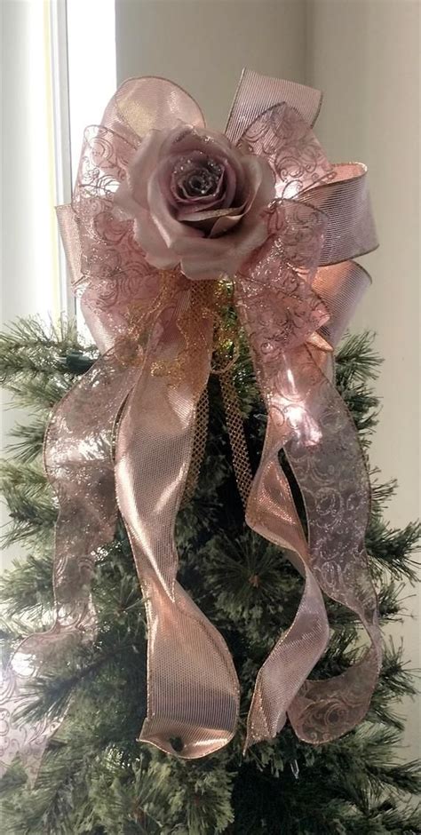 rose christmas tree topper bow rose gold bow victorian etsy christmas tree topper bow