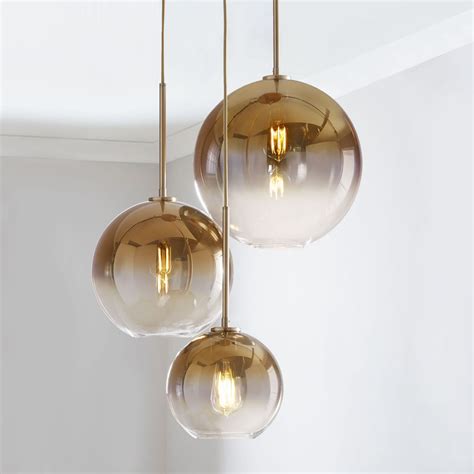 Modern 3 Light Globe Glass Pendant Lamp In Brass With Round Canopy Pendants