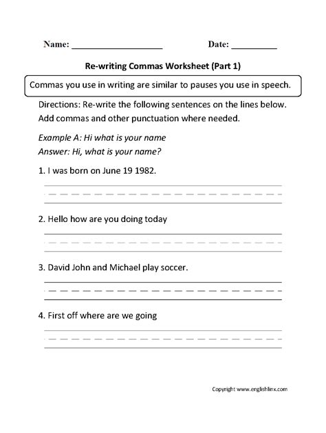 writing commas worksheets part  language worksheets paragraph