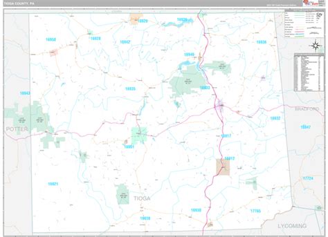 tioga county pa wall map premium style  marketmaps mapsales