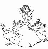Aurora Coloring Sitting Princess Sleeping Beauty Grass Color sketch template