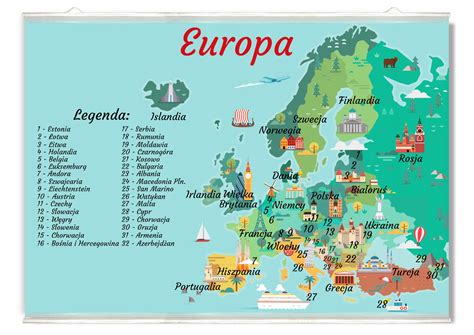 plakat mapa europy europa panstwa europejskie  allegropl