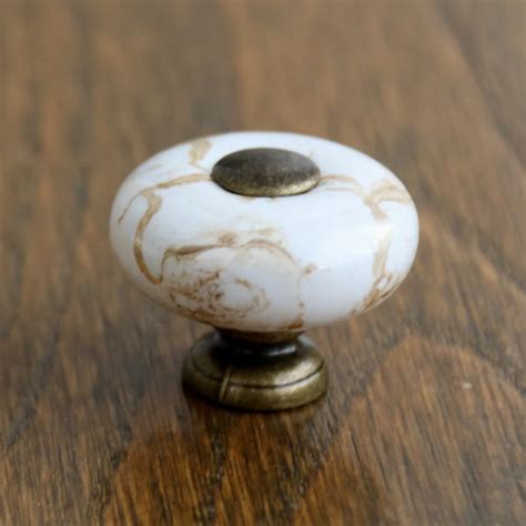 Buy Antique Brass Marble Porcelain Drawer Knobs