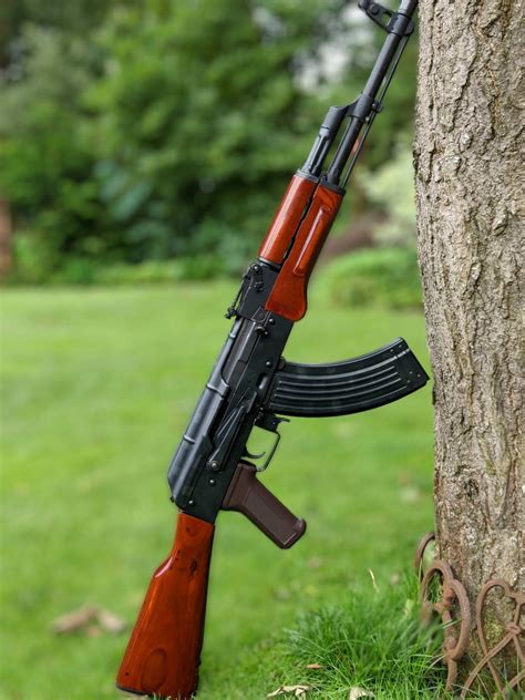 el full metal  akm ak series airsoft gun aeg rifle real wood