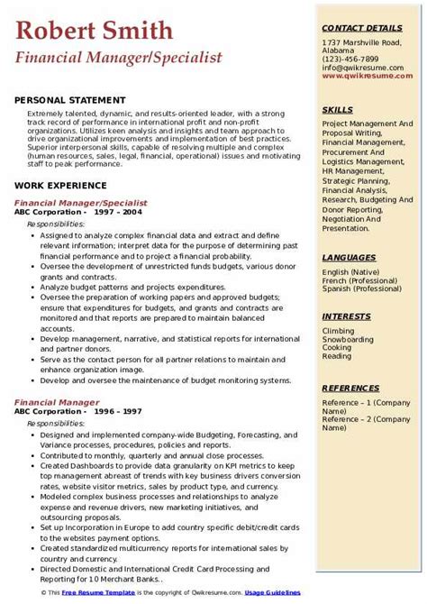 financial manager resume samples qwikresume